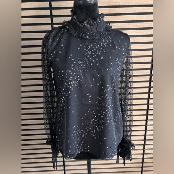 Chic Black Embellished Women's Blouse - Picture 1 of 5